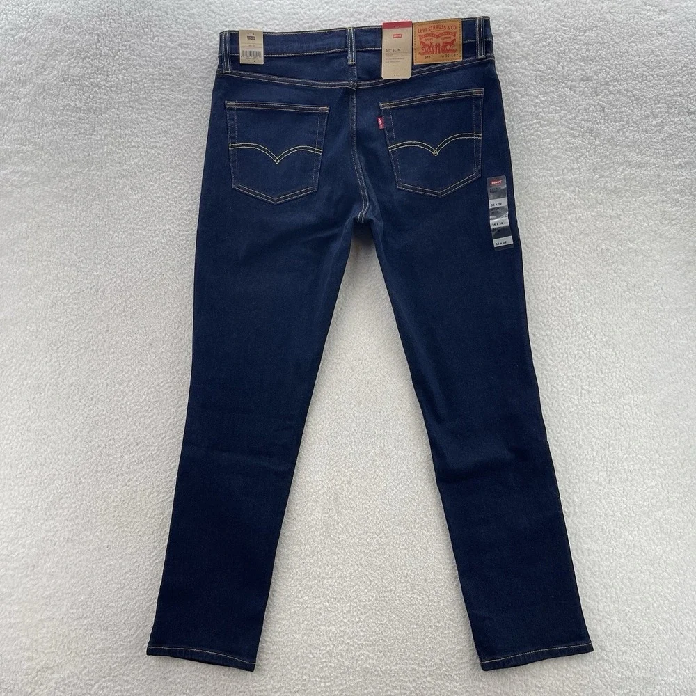 Levis 511 Jeans Mens 36x32 Blue Slim Fit Dark Wash Stretch Denim Preppy NEW
